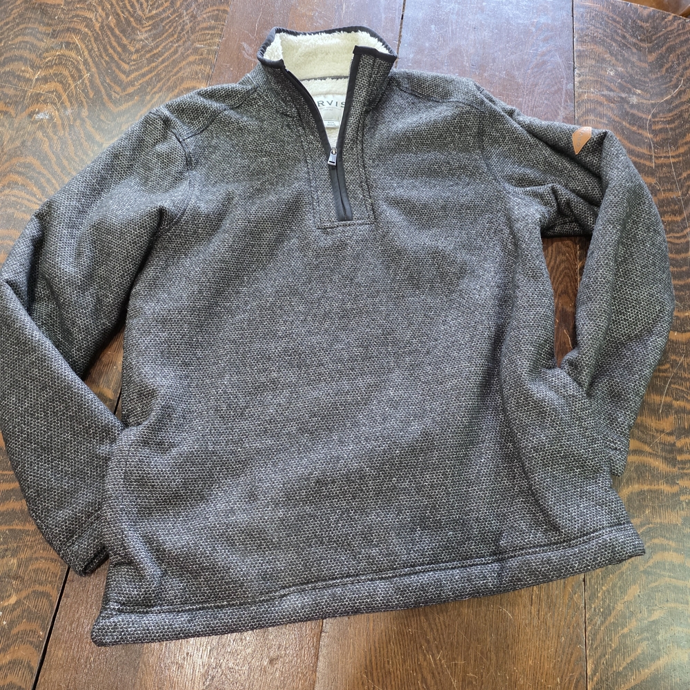Orvis Dark Gray Sherpa Lined 1/4 Zip Fleece Pullover Sweater Men’s S